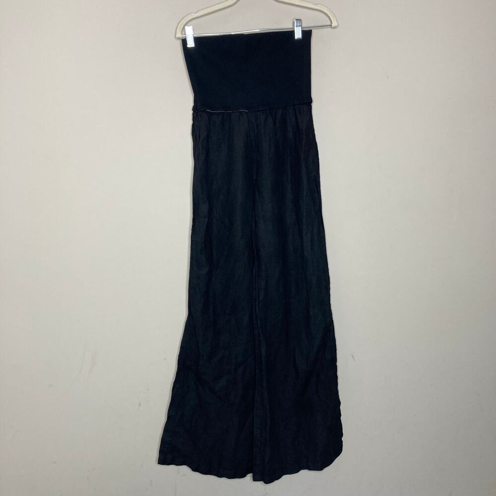 Bella Dahl Summer 100% Linen Roll Over Pants Palazzo Wide Leg Black Womens Sz M - Picture 15 of 16